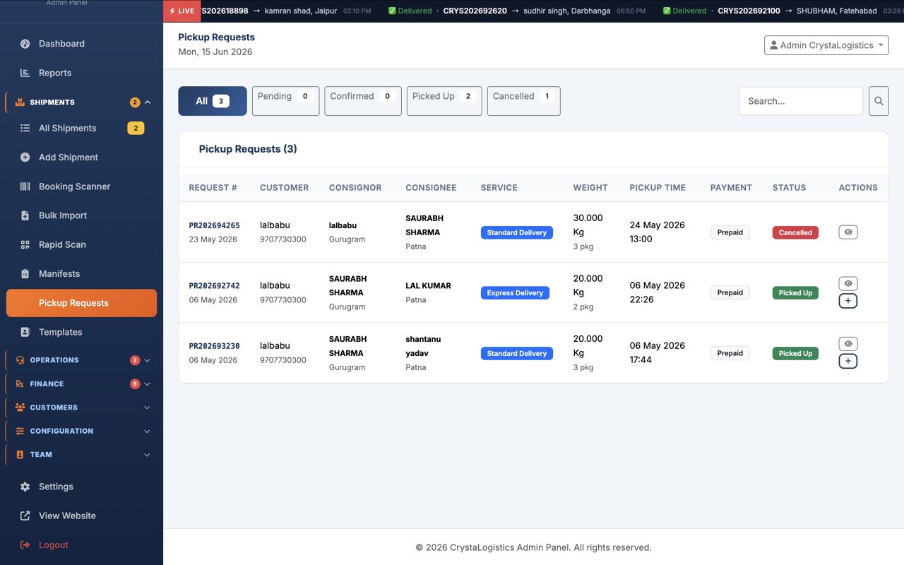 CrystaLogistics admin panel